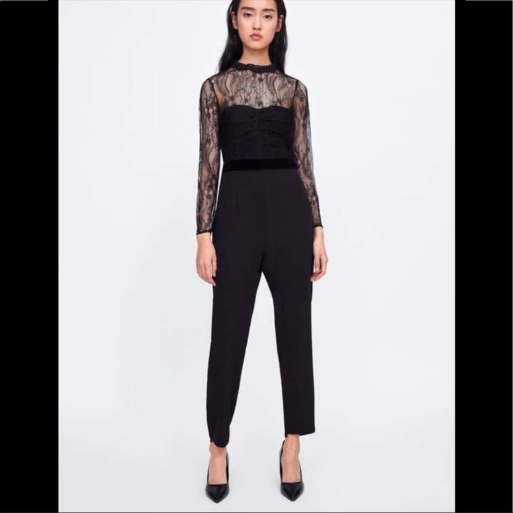 COPY - NWOT ZARA Black Lace Tuxedo Jumpsuit - Picture 4 of 9